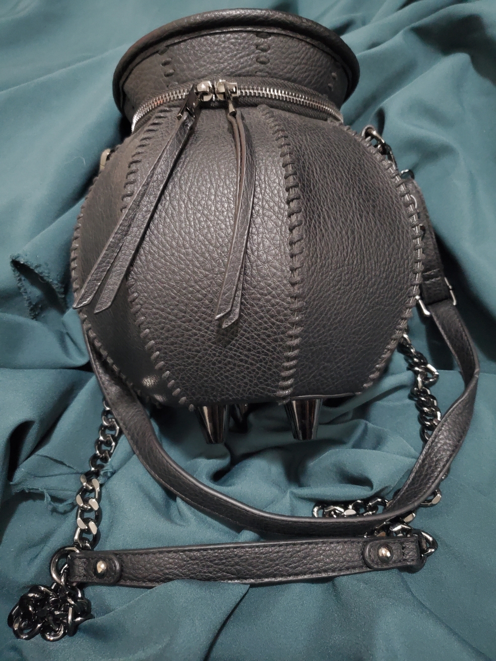 Cauldron Bag, Faux Leather, With Shoulder Strap And Long Chain Strap